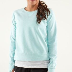 lululemon athletica $88 voyage French terry swift pullover aquamarine 4 cozy AF